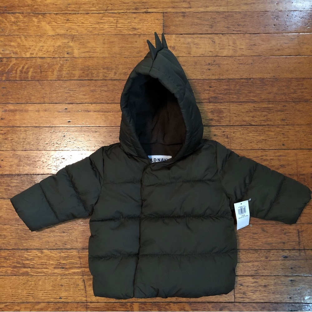 New Old Navy Frost Free Heritage Green Dinosaur Puffer Quilted Jacket 3-6M